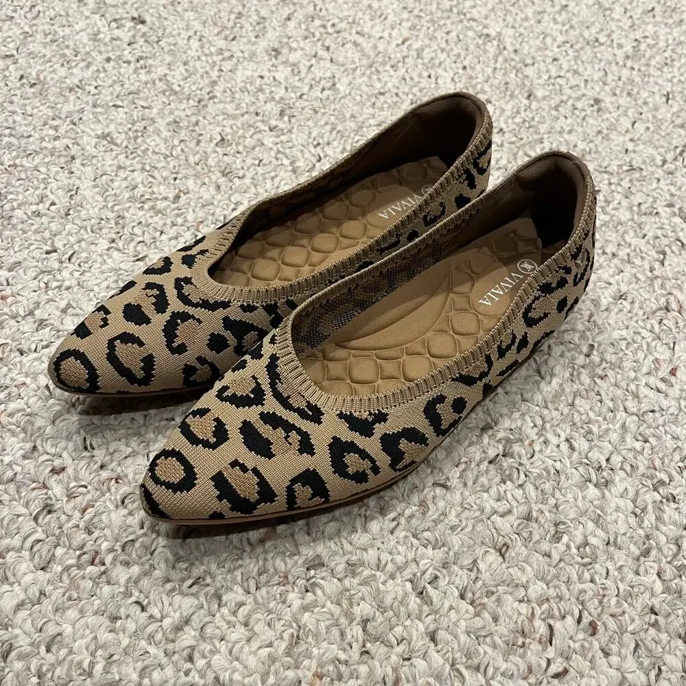 Vivaia Aria 5 Leopard Print Pointed Toe Ballet Flats Sz EU 40.5 US 9.5 Classic